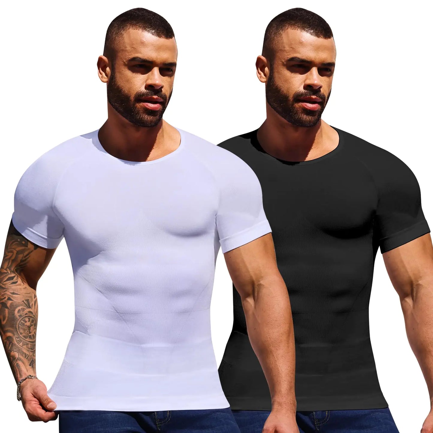 Gleefeat Mens Shapewear Body Shaper Slimming Mens Compression Shirt Tummy Control Undershirt Gynecomastia Abs Abdomen Tops