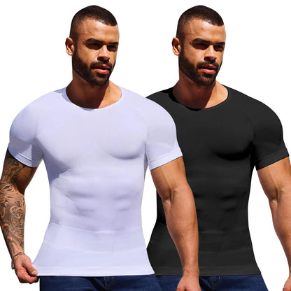 Gleefeat Mens Shapewear Body Shaper Slimming Mens Compression Shirt Tummy Control Undershirt Gynecomastia Abs Abdomen Tops